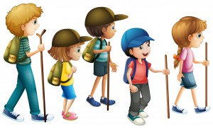 Boys and girls with hiking outfit Boys and girls with hiking outfit illustration